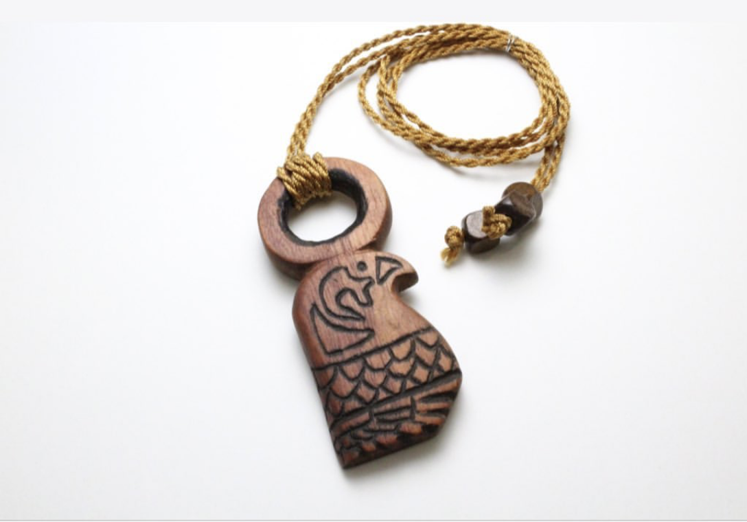 Egyptian-Inspired Falcon Wood Pendant
